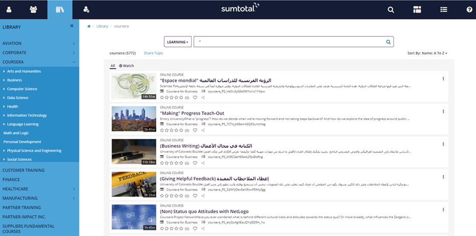 View Coursera Catalogue in SumTotal Library